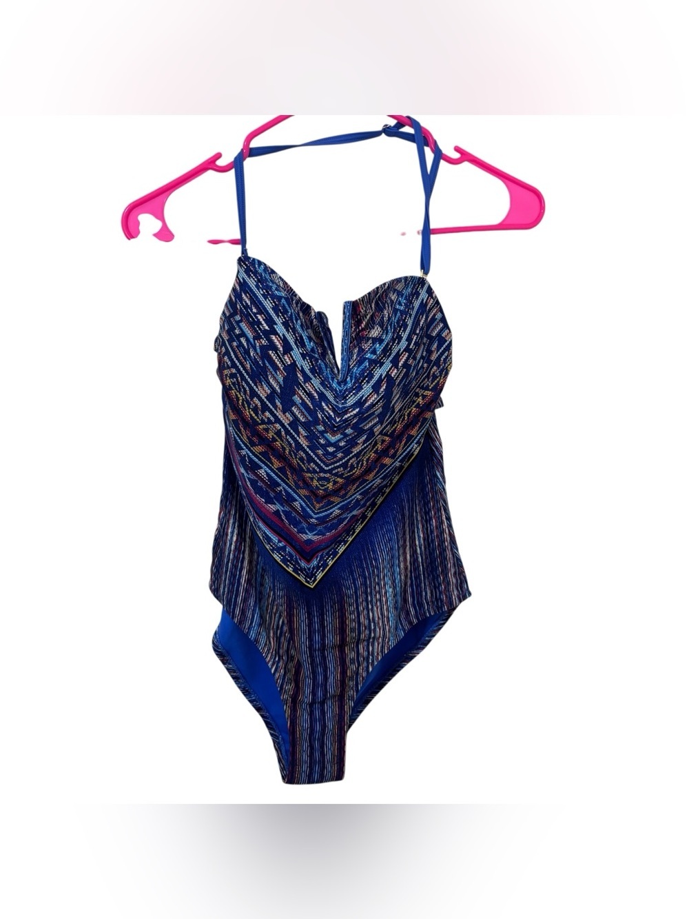 3/$15 Jessie Simpson blue Aztec print halter ONE PIECE bathing suit size S